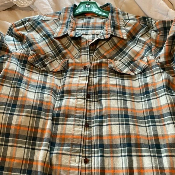 L.L.BEAN women’s XL Plaid Shirt Organic Cotton Blend. Green, Orange, Blue, Sage - Picture 9 of 11